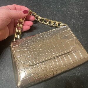 ALDO small bag shiny gold with embossed reptile 7”x4”